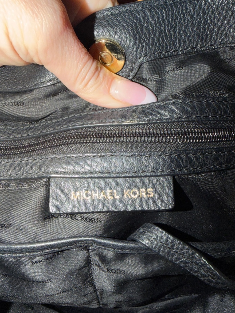 Michael Kors Black Pebbled Leather Shoulder Tote with Gold Hardware - Picture 3 of 3